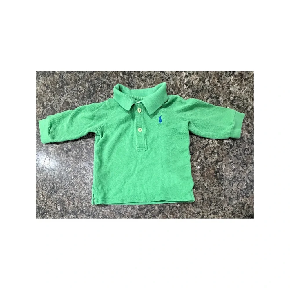 Ralph Lauren Kids Green Long Sleeve Polo Shirt Blue Pony Logo Size 9M B55